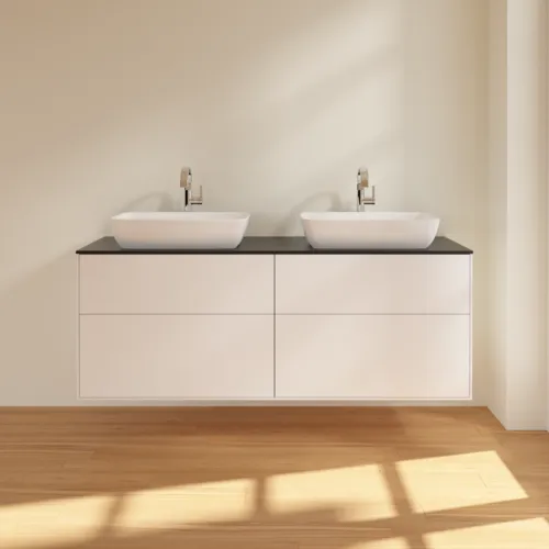 VILLEROY BOCH Toaletní skříňka Finion, 4 zásuvky, 1600 x 603 x 501 mm, bílý matný lak / černé matné sklo #F84200MT, obrázek 3