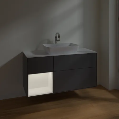 VILLEROY BOCH Toaletní skříňka Finion, s osvětlením, 3 výsuvy, 1200 x 603 x 501 mm, antracitový matný lak / bílý matný lak / bílé matné sklo #F821MTGK, obrázek 5