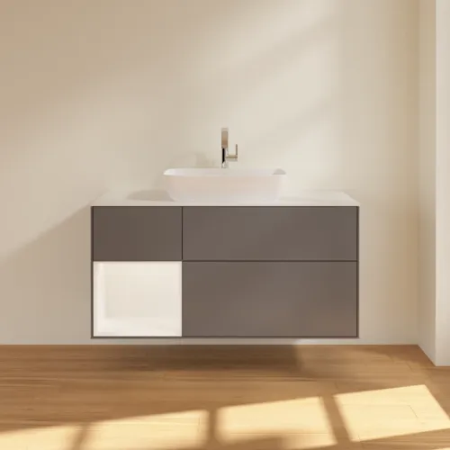 VILLEROY BOCH Toaletní skříňka Finion, s osvětlením, 3 výsuvy, 1200 x 603 x 501 mm, antracitový matný lak / bílý matný lak / bílé matné sklo #F821MTGK, obrázek 3