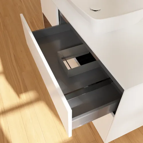 VILLEROY BOCH Toaletní skříňka Finion, s osvětlením, 3 výsuvy, 1200 x 603 x 501 mm, bílý matný lak / ořechová dýha / sklo bílé matné #F821GNMT, obrázek 8
