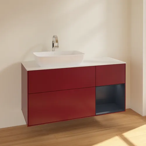 VILLEROY BOCH Toaletní skříňka Finion, s osvětlením, 3 výsuvy, 1200 x 603 x 501 mm, Pivoňka matný lak / Půlnoční modrá matný lak / Sklo bílé matné #F811HGHB, obrázek 2
