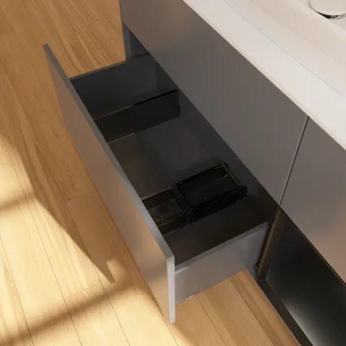 VILLEROY BOCH Toaletní skříňka Finion, s osvětlením, 3 výsuvy, 1200 x 603 x 501 mm, antracitový matný lak / černý matný lak / bílé matné sklo #F831PDGK, obrázek 7