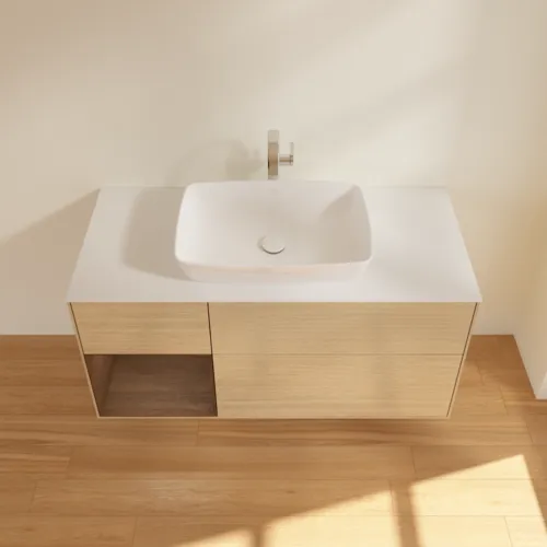 VILLEROY BOCH Toaletní skříňka Finion, s osvětlením, 3 výsuvy, 1200 x 603 x 501 mm, dubová dýha / ořechová dýha / sklo bílé matné #F821GNPC, obrázek 4