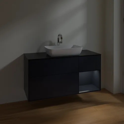 VILLEROY BOCH Toaletní skříňka Finion, s osvětlením, 3 výsuvy, 1200 x 603 x 501 mm, Midnight Blue Matt Lacquer / Midnight Blue Matt Lacquer / Glass Black Matt #F832HGHG, obrázek 5