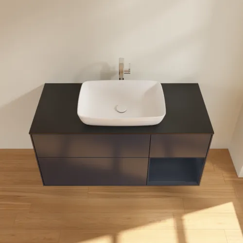 VILLEROY BOCH Toaletní skříňka Finion, s osvětlením, 3 výsuvy, 1200 x 603 x 501 mm, Midnight Blue Matt Lacquer / Midnight Blue Matt Lacquer / Glass Black Matt #F832HGHG, obrázek 4