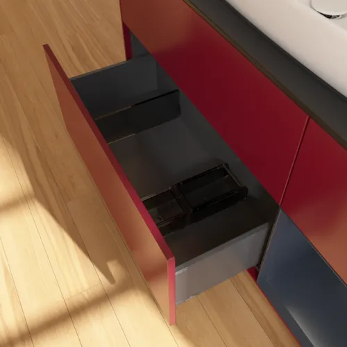 VILLEROY BOCH Toaletní skříňka Finion, s osvětlením, 3 výsuvy, 1200 x 603 x 501 mm, Peony Matt Lacquer / Midnight Blue Matt Lacquer / Glass Black Matt #F832HGHB, obrázek 7