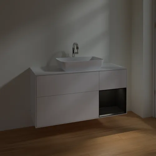 VILLEROY BOCH Toaletní skříňka Finion, s osvětlením, 3 výsuvy, 1200 x 603 x 501 mm, bílý matný lak / černý matný lak / bílé matné sklo #F831PDMT, obrázek 5