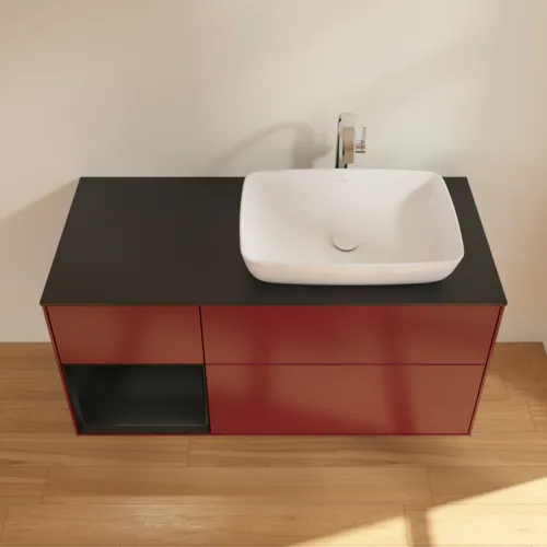 VILLEROY BOCH Toaletní skříňka Finion, s osvětlením, 3 výsuvy, 1200 x 603 x 501 mm, Peony Matt Lacquer / Black Matt Lacquer / Glass Black Matt #F802PDHB, obrázek 4