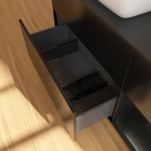 VILLEROY BOCH Toaletní skříňka Finion, s osvětlením, 3 výsuvy, 1200 x 603 x 501 mm, černý matný lak / černý matný lak / černé matné sklo #F812PDPD, obrázek 7