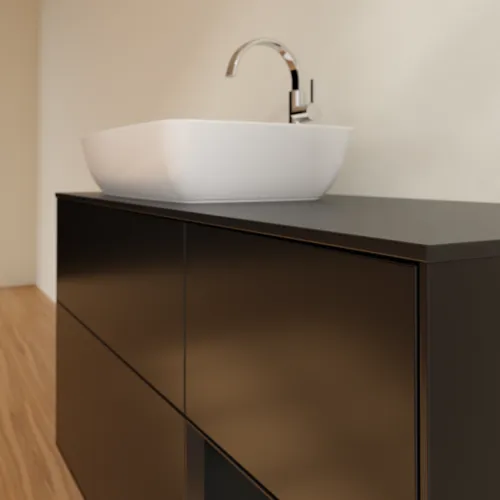 VILLEROY BOCH Toaletní skříňka Finion, s osvětlením, 3 výsuvy, 1200 x 603 x 501 mm, černý matný lak / černý matný lak / černé matné sklo #F812PDPD, obrázek 6