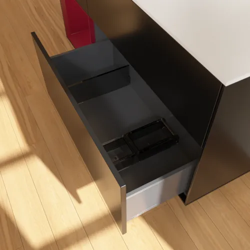 VILLEROY BOCH Toaletní skříňka Finion, s osvětlením, 3 výsuvy, 1200 x 603 x 501 mm, černý matný lak / pivoňkový matný lak / bílé matné sklo #F821HBPD, obrázek 7
