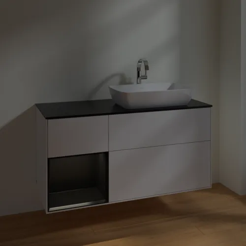 VILLEROY BOCH Toaletní skříňka Finion, s osvětlením, 3 výsuvy, 1200 x 603 x 501 mm, lesklý bílý lak / černý matný lak / černé matné sklo #F802PDGF, obrázek 5