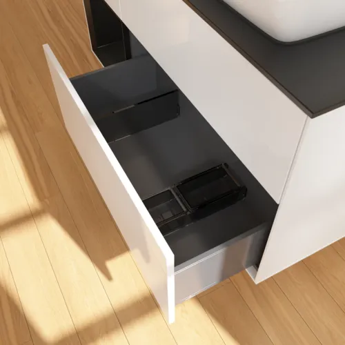 VILLEROY BOCH Toaletní skříňka Finion, s osvětlením, 3 výsuvy, 1200 x 603 x 501 mm, lesklý bílý lak / černý matný lak / černé matné sklo #F802PDGF, obrázek 7