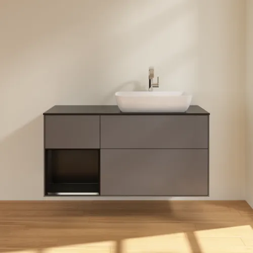 VILLEROY BOCH Toaletní skříňka Finion, s osvětlením, 3 výsuvy, 1200 x 603 x 501 mm, antracitový matný lak / černý matný lak / černé matné sklo #F802PDGK, obrázek 3