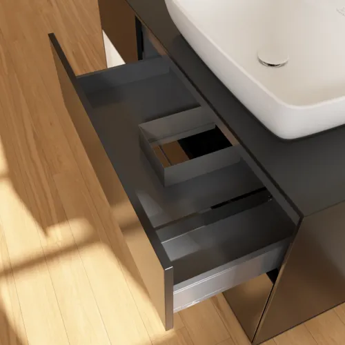 VILLEROY BOCH Toaletní skříňka Finion, s osvětlením, 3 výsuvy, 1200 x 603 x 501 mm, černý matný lak / bílý matný lak / černé matné sklo #F802MTPD, obrázek 8