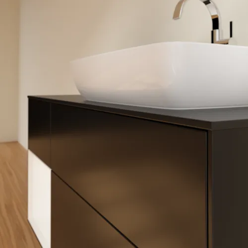 VILLEROY BOCH Toaletní skříňka Finion, s osvětlením, 3 výsuvy, 1200 x 603 x 501 mm, černý matný lak / bílý matný lak / černé matné sklo #F802MTPD, obrázek 6