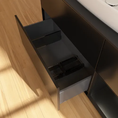 VILLEROY BOCH Toaletní skříňka Finion, s osvětlením, 3 výsuvy, 1200 x 603 x 501 mm, černý matný lak / černý matný lak / černé matné sklo #F832PDPD, obrázek 7
