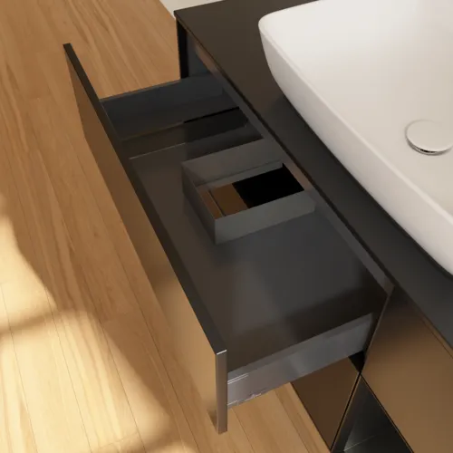 VILLEROY BOCH Toaletní skříňka Finion, s osvětlením, 3 výsuvy, 1200 x 603 x 501 mm, černý matný lak / černý matný lak / černé matné sklo #F832PDPD, obrázek 8