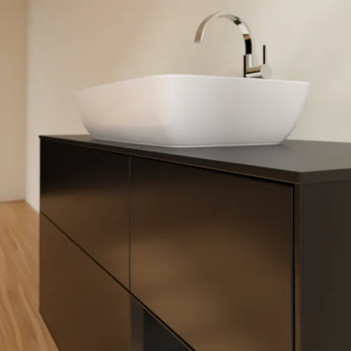 VILLEROY BOCH Toaletní skříňka Finion, s osvětlením, 3 výsuvy, 1200 x 603 x 501 mm, černý matný lak / černý matný lak / černé matné sklo #F832PDPD, obrázek 6