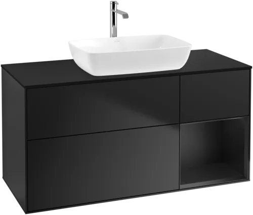 VILLEROY BOCH Toaletní skříňka Finion, s osvětlením, 3 výsuvy, 1200 x 603 x 501 mm, černý matný lak / černý matný lak / černé matné sklo #F832PDPD, obrázek 1