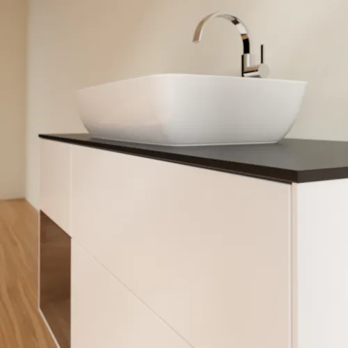 VILLEROY BOCH Toaletní skříňka Finion, s osvětlením, 3 výsuvy, 1200 x 603 x 501 mm, bílý matný lak / ořechová dýha / černé matné sklo #F822GNMT, obrázek 6