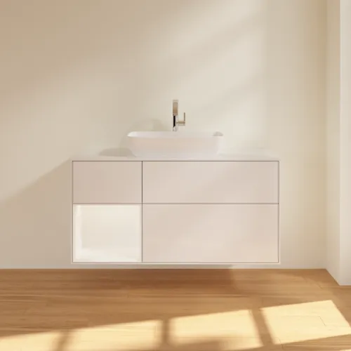 VILLEROY BOCH Toaletní skříňka Finion, s osvětlením, 3 výsuvy, 1200 x 603 x 501 mm, lesklý bílý lak / bílý matný lak / bílé matné sklo #F821MTGF, obrázek 3
