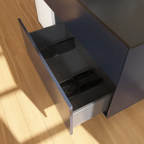 VILLEROY BOCH Toaletní skříňka Finion, s osvětlením, 3 výsuvy, 1200 x 603 x 501 mm, Midnight Blue Matt Lacquer / White Matt Lacquer / Glass Black Matt #F822MTHG, obrázek 7