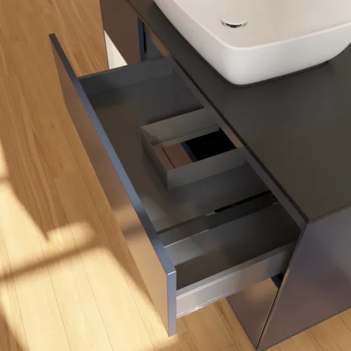 VILLEROY BOCH Toaletní skříňka Finion, s osvětlením, 3 výsuvy, 1200 x 603 x 501 mm, Midnight Blue Matt Lacquer / White Matt Lacquer / Glass Black Matt #F822MTHG, obrázek 8