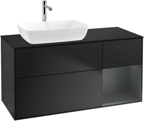 VILLEROY BOCH Toaletní skříňka Finion, s osvětlením, 3 výsuvy, 1200 x 603 x 501 mm, černý matný lak / půlnoční modrý matný lak / černé matné sklo #F812HGPD, obrázek 1
