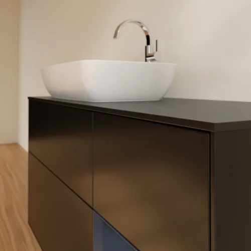 VILLEROY BOCH Toaletní skříňka Finion, s osvětlením, 3 výsuvy, 1200 x 603 x 501 mm, černý matný lak / půlnoční modrý matný lak / černé matné sklo #F812HGPD, obrázek 6