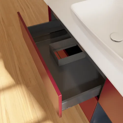 VILLEROY BOCH Toaletní skříňka Finion, s osvětlením, 3 výsuvy, 1200 x 603 x 501 mm, Pivoňka matný lak / Půlnoční modrá matný lak / Sklo bílé matné #F831HGHB, obrázek 8