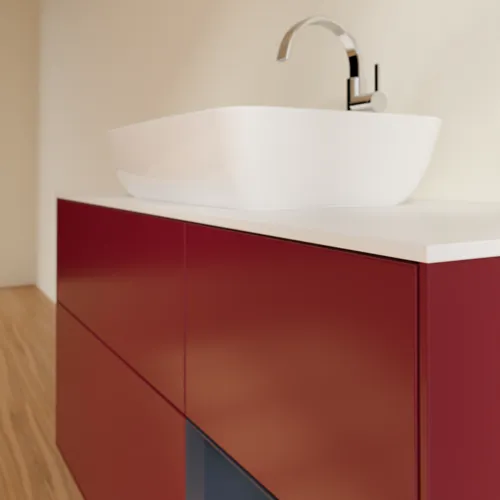 VILLEROY BOCH Toaletní skříňka Finion, s osvětlením, 3 výsuvy, 1200 x 603 x 501 mm, Pivoňka matný lak / Půlnoční modrá matný lak / Sklo bílé matné #F831HGHB, obrázek 6
