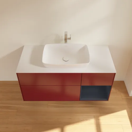 VILLEROY BOCH Toaletní skříňka Finion, s osvětlením, 3 výsuvy, 1200 x 603 x 501 mm, Pivoňka matný lak / Půlnoční modrá matný lak / Sklo bílé matné #F831HGHB, obrázek 4