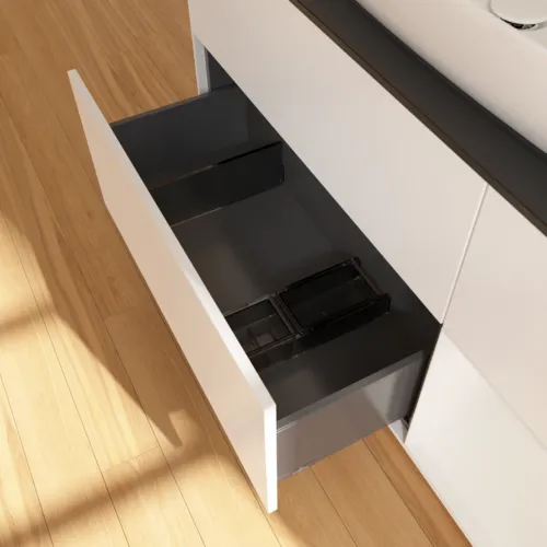VILLEROY BOCH Toaletní skříňka Finion, s osvětlením, 3 výsuvy, 1200 x 603 x 501 mm, bílý matný lak / bílý lesklý lak / černé matné sklo #F832GFMT, obrázek 7