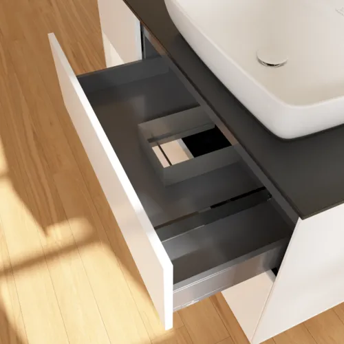 VILLEROY BOCH Toaletní skříňka Finion, s osvětlením, 3 výsuvy, 1200 x 603 x 501 mm, bílý matný lak / bílý matný lak / černé matné sklo #F802MTMT, obrázek 8