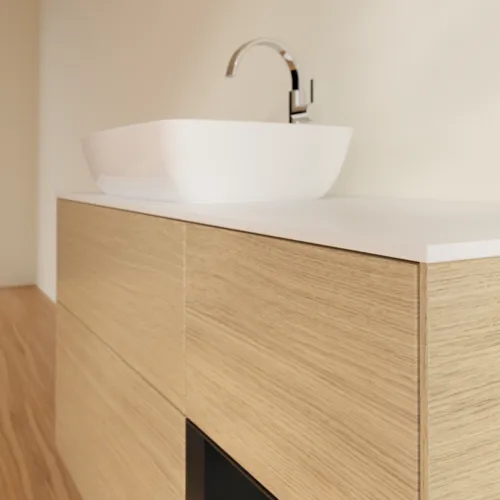VILLEROY BOCH Toaletní skříňka Finion, s osvětlením, 3 výsuvy, 1200 x 603 x 501 mm, dubová dýha / černý matný lak / bílé matné sklo #F811PDPC, obrázek 6