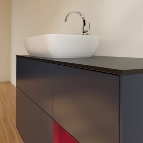 VILLEROY BOCH Toaletní skříňka Finion, s osvětlením, 3 výsuvy, 1200 x 603 x 501 mm, Midnight Blue Matt Lacquer / Peony Matt Lacquer / Glass Black Matt #F812HBHG, obrázek 6