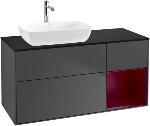 VILLEROY BOCH Toaletní skříňka Finion, s osvětlením, 3 výsuvy, 1200 x 603 x 501 mm, Midnight Blue Matt Lacquer / Peony Matt Lacquer / Glass Black Matt #F812HBHG, obrázek 1