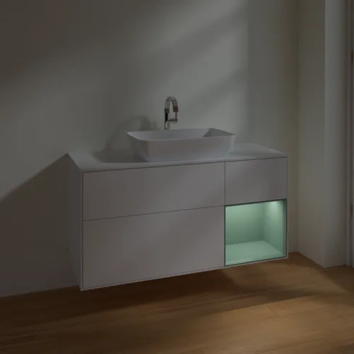 VILLEROY BOCH Toaletní skříňka Finion, s osvětlením, 3 výsuvy, 1200 x 603 x 501 mm, bílý matný lak / olivový matný lak / sklo bílé matné #F831GMMT, obrázek 5