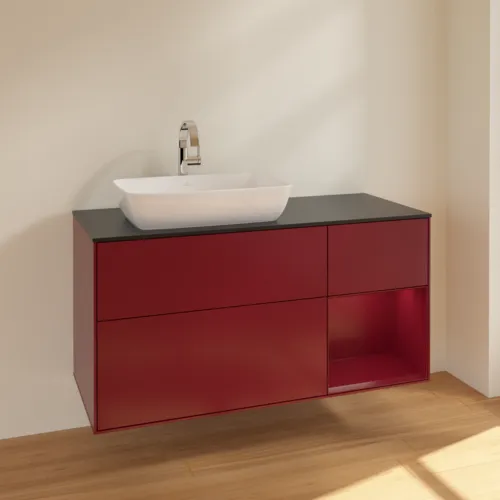 VILLEROY BOCH Toaletní skříňka Finion, s osvětlením, 3 výsuvy, 1200 x 603 x 501 mm, Peony Matt Lacquer / Peony Matt Lacquer / Glass Black Matt #F812HBHB, obrázek 2