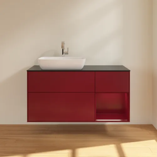 VILLEROY BOCH Toaletní skříňka Finion, s osvětlením, 3 výsuvy, 1200 x 603 x 501 mm, Peony Matt Lacquer / Peony Matt Lacquer / Glass Black Matt #F812HBHB, obrázek 3