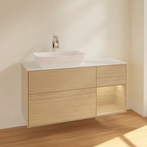 VILLEROY BOCH Toaletní skříňka Finion, s osvětlením, 3 výsuvy, 1200 x 603 x 501 mm, dubová dýha / dubová dýha / sklo bílé matné #F811PCPC, obrázek 2
