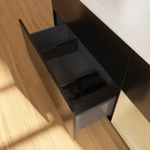 VILLEROY BOCH Toaletní skříňka Finion, s osvětlením, 3 výsuvy, 1200 x 603 x 501 mm, černý matný lak / dubová dýha / sklo bílé matné #F811PCPD, obrázek 7