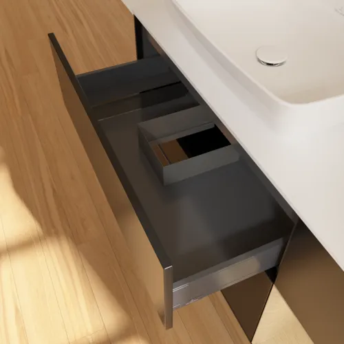 VILLEROY BOCH Toaletní skříňka Finion, s osvětlením, 3 výsuvy, 1200 x 603 x 501 mm, černý matný lak / dubová dýha / sklo bílé matné #F811PCPD, obrázek 8