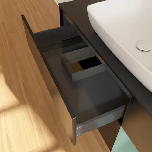 VILLEROY BOCH Toaletní skříňka Finion, s osvětlením, 3 výsuvy, 1200 x 603 x 501 mm, černý matný lak / olivový matný lak / černé matné sklo #F832GMPD, obrázek 8
