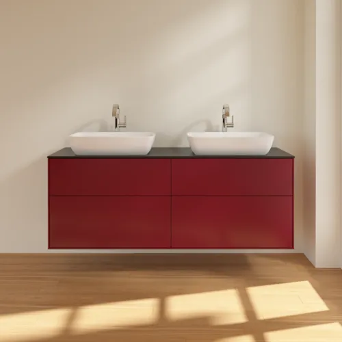 VILLEROY BOCH Toaletní skříňka Finion, 4 výsuvy, 1600 x 603 x 501 mm, matný lak Peony / černé matné sklo #F84200HB, obrázek 3