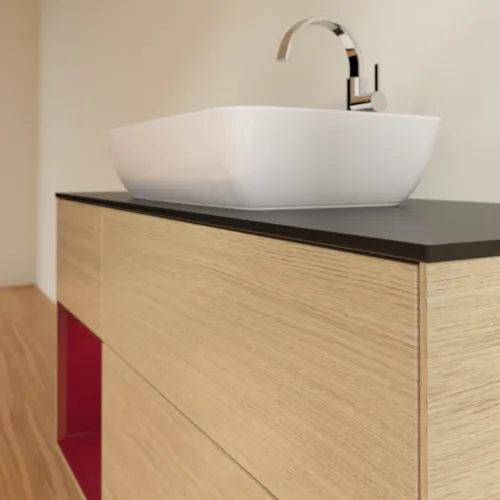 VILLEROY BOCH Toaletní skříňka Finion, s osvětlením, 3 výsuvy, 1200 x 603 x 501 mm, dubová dýha / matný lak Pivoňka / matné černé sklo #F822HBPC, obrázek 6