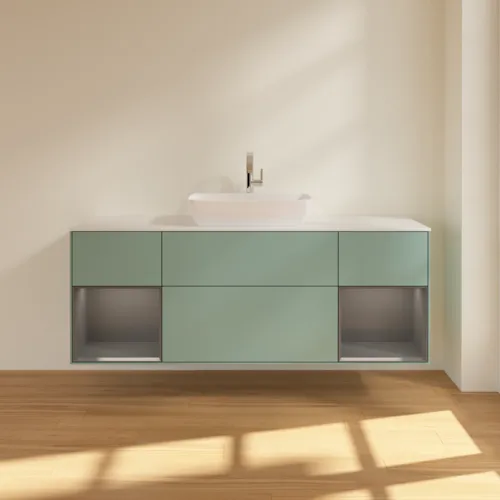 VILLEROY BOCH Toaletní skříňka Finion, s osvětlením, 4 výsuvy, 1600 x 603 x 501 mm, olivový matný lak / antracitový matný lak / bílé matné sklo #F861GKGM, obrázek 3