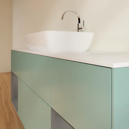 VILLEROY BOCH Toaletní skříňka Finion, s osvětlením, 4 výsuvy, 1600 x 603 x 501 mm, olivový matný lak / antracitový matný lak / bílé matné sklo #F861GKGM, obrázek 6