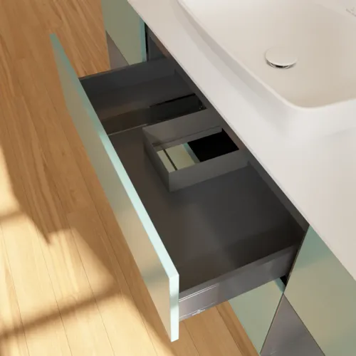 VILLEROY BOCH Toaletní skříňka Finion, s osvětlením, 4 výsuvy, 1600 x 603 x 501 mm, olivový matný lak / antracitový matný lak / bílé matné sklo #F861GKGM, obrázek 8